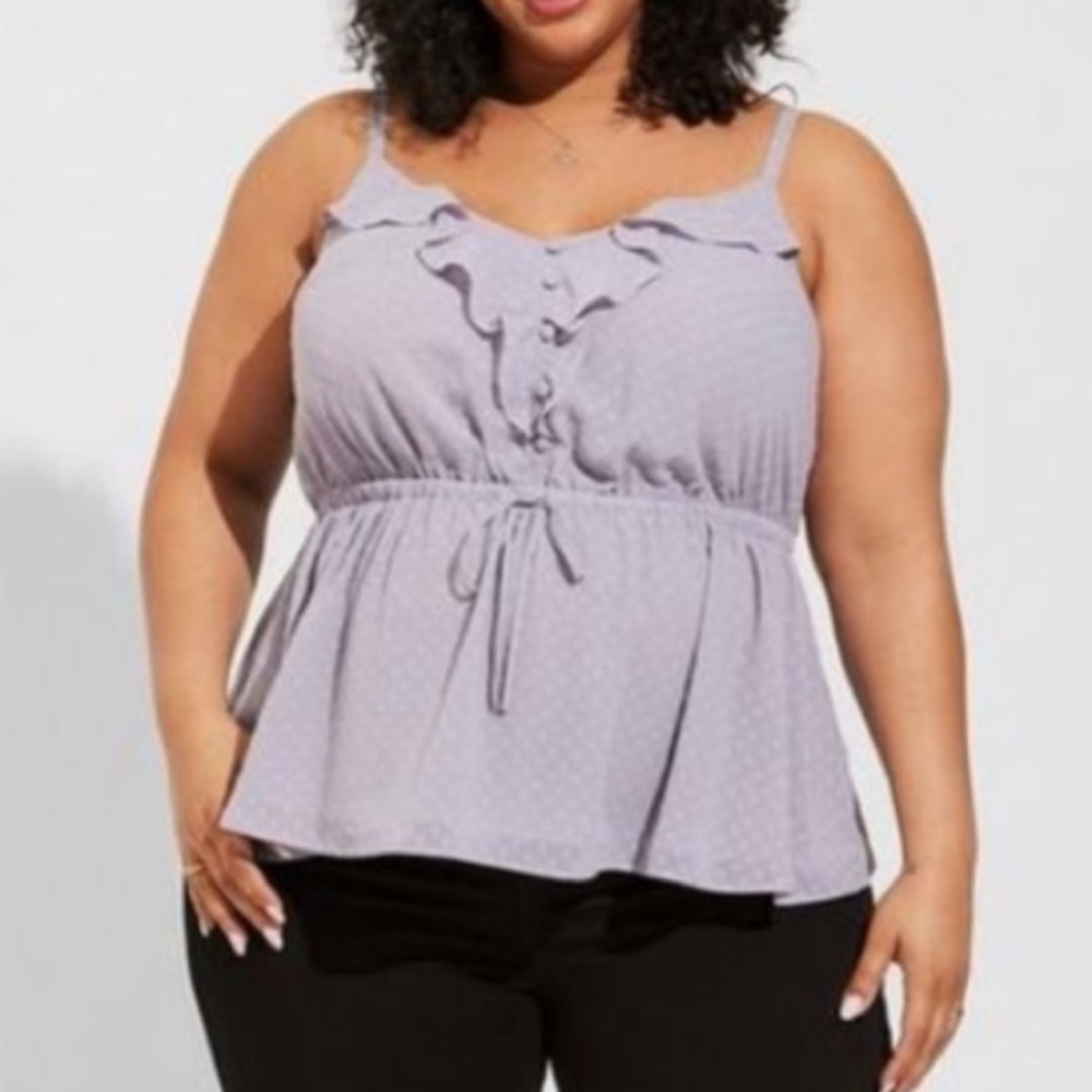 TORRID Peplum Camisole Tank Chiffon Clip Dot Ruffle Tie Waist Tank size 1 gray